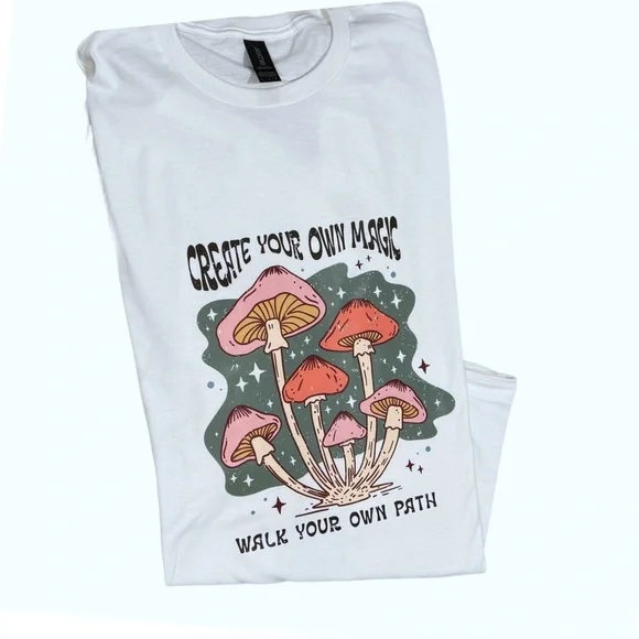 CREATE YOUR OWN MAGIC Mushroom T Shirt Vintage Style Graphic Boho Womens Sz L/XL - Picture 4 of 10